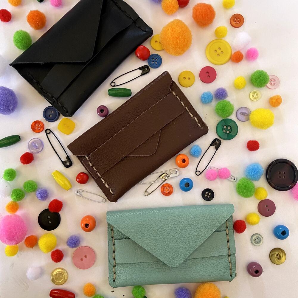 Soft leather credit card holder, hand stitched